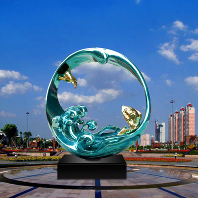 Mirror Electroplating Metal Art Sculptures Green Water And Waves