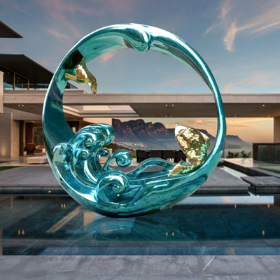Mirror Electroplating Metal Art Sculptures Green Water And Waves
