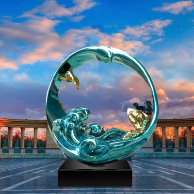 Mirror Electroplating Metal Art Sculptures Green Water And Waves