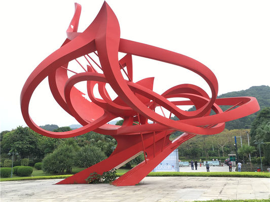 Abstract Flame Large Metal Garden Ornaments , Red Spray Painted Outside Garden Statues