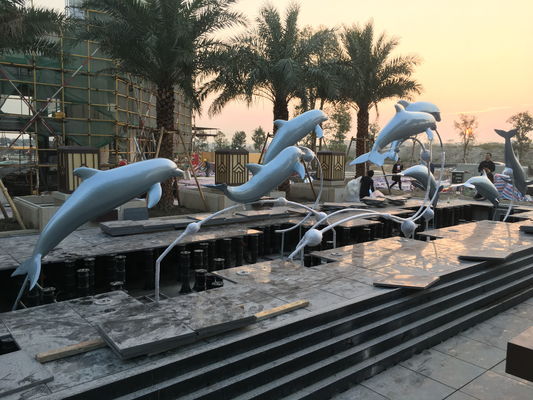 Sky Blue Large Metal Sculptures Stainless Steel Group Metal Dolphin Wall Hanging
