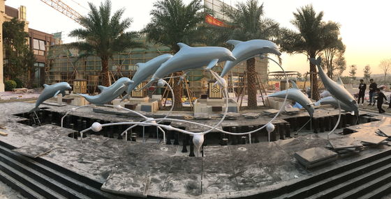 Sky Blue Large Metal Sculptures Stainless Steel Group Metal Dolphin Wall Hanging