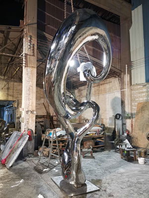 Large abstract stainless steel curved sculpture outdoor garden pool decoration
