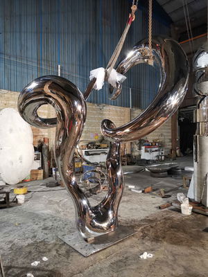 Large abstract stainless steel curved sculpture outdoor garden pool decoration