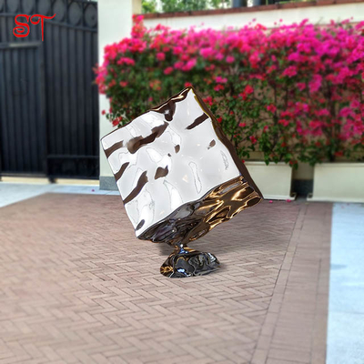 Outdoor Metal Lawn Ornaments Abstract Ripple Square Statue Crafts Stainless Steel Landscape Art Sculpture Garden Cube