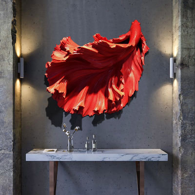 Tác phẩm điêu khắc cá bằng nhựa thực tế, Nội thất tác phẩm điêu khắc tường kim loại đương đại màu đỏ lục lam